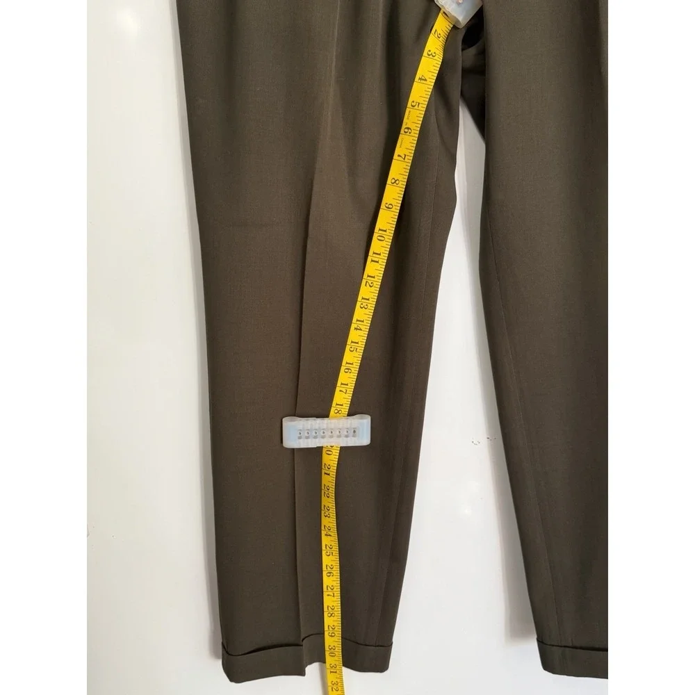 Luis Raphael Style Olive Green Dress Slacks Pleated Relaxed Fit Cuffed Hem 40